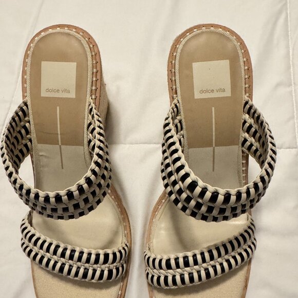 Dolce Vita Wedges Black/Nude Woven Leather Straps Sz 10 - Picture 9 of 14